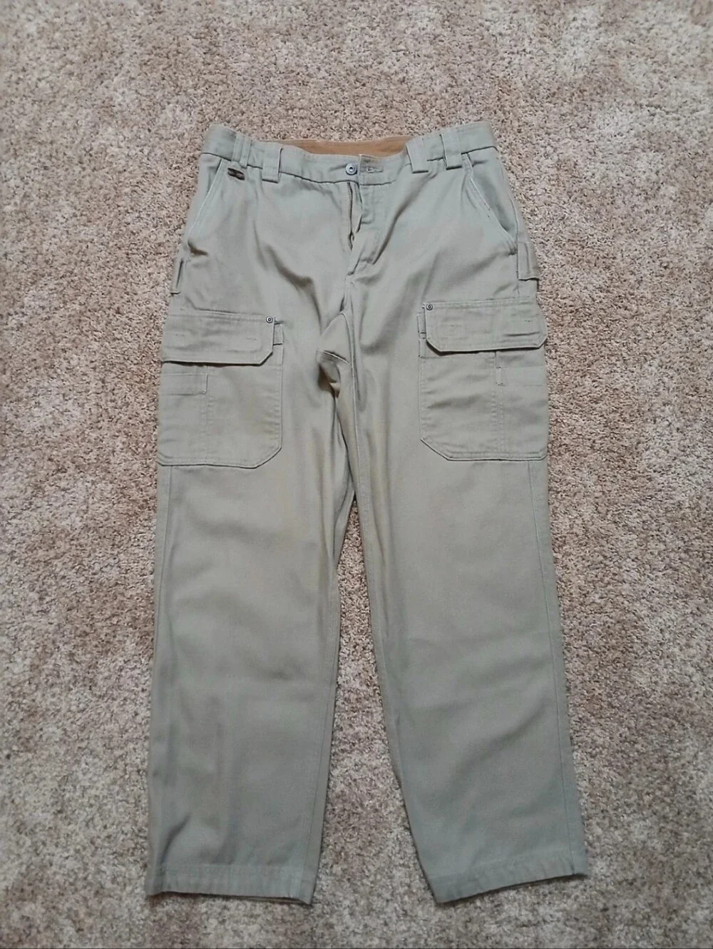 Duluth Trading Co Pants Mens 36x32 FireHose Cargo Work Canvas Beige Relaxed